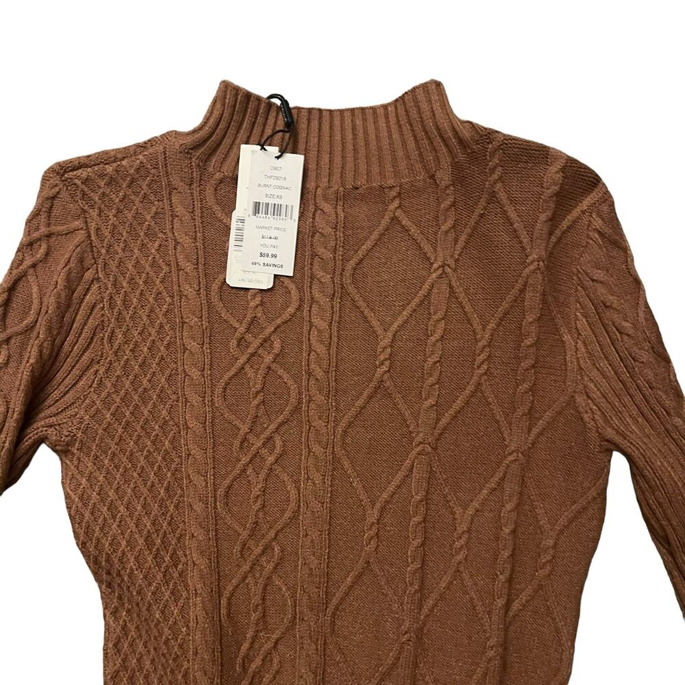 Tahari Brown Cable Knit Sweater Maxi Dress size XS